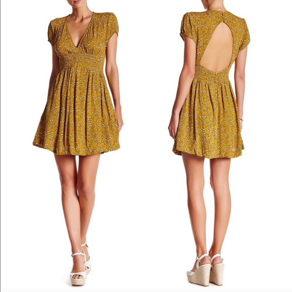 Free People Pretty Baby Mustard Yellow Mini Dress